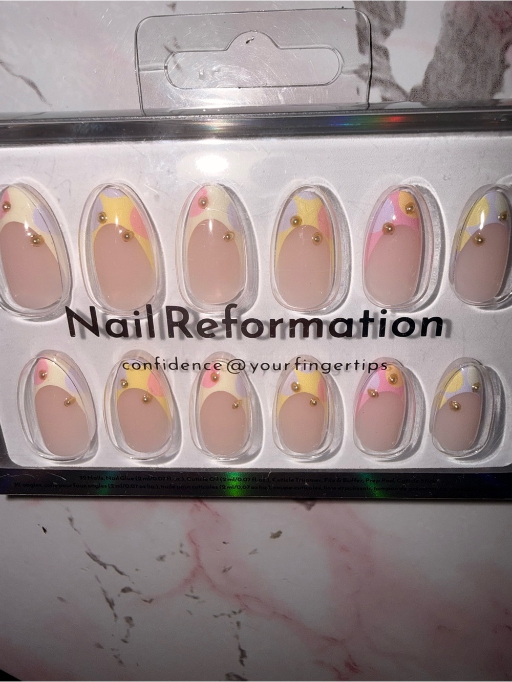 Nail Reformation Pastel Pink & Yellow Press-On Nails with Gold Accents